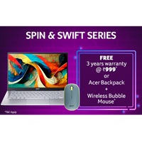 Spin and Swift Series - Free 3 years Warranty @999 or Acer Backpack + Wireless Bubble Mouse