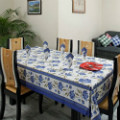 Straight Line: Get 17.5% off Exquisite Royal Blue White Floral Gold Print Table Cover Set Orders