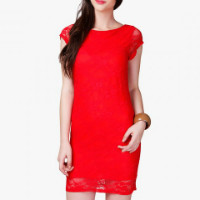 Get 35% off Dressvilla Red Poly Viscose Embroidered Bodycon Women's Dress Orders