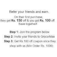 Grocermax: Get Extra ₹ 100 off ALL Friend Referral Orders minimum ₹ 1,000 Site-Wide