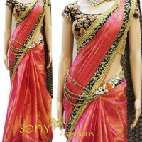 Rediff Shopping: 56% OFF on Try N Get's Pink Color Art Silk Fancy Designer Saree Orders
