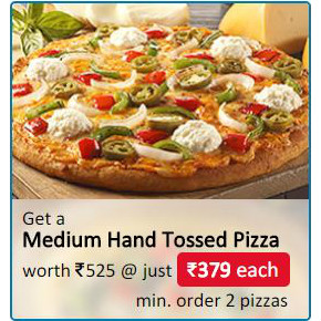 Flat ₹ 399 on 2 Medium Pizza's worth ₹ 555