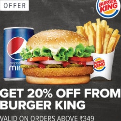 Swiggy: Flat 20% OFF on Burger King above ₹ 350