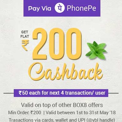 Box8: Flat ₹ 200 Cashback on PhonePe Orders above ₹ 200 Site-Wide